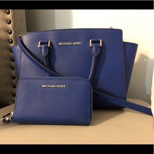 Michael Kors Electric Blue Purse and Wallet set